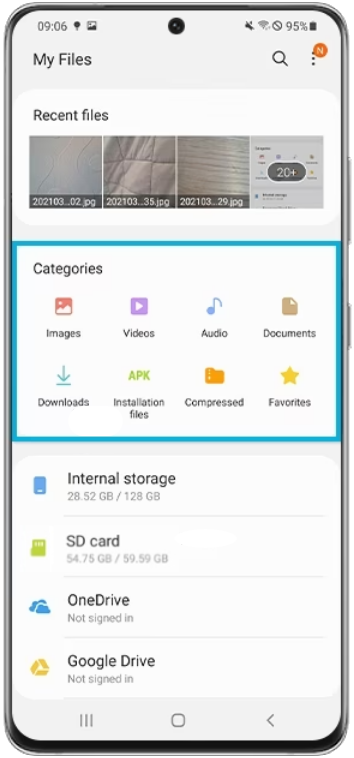 my files app categories downloads photos videos example.png
