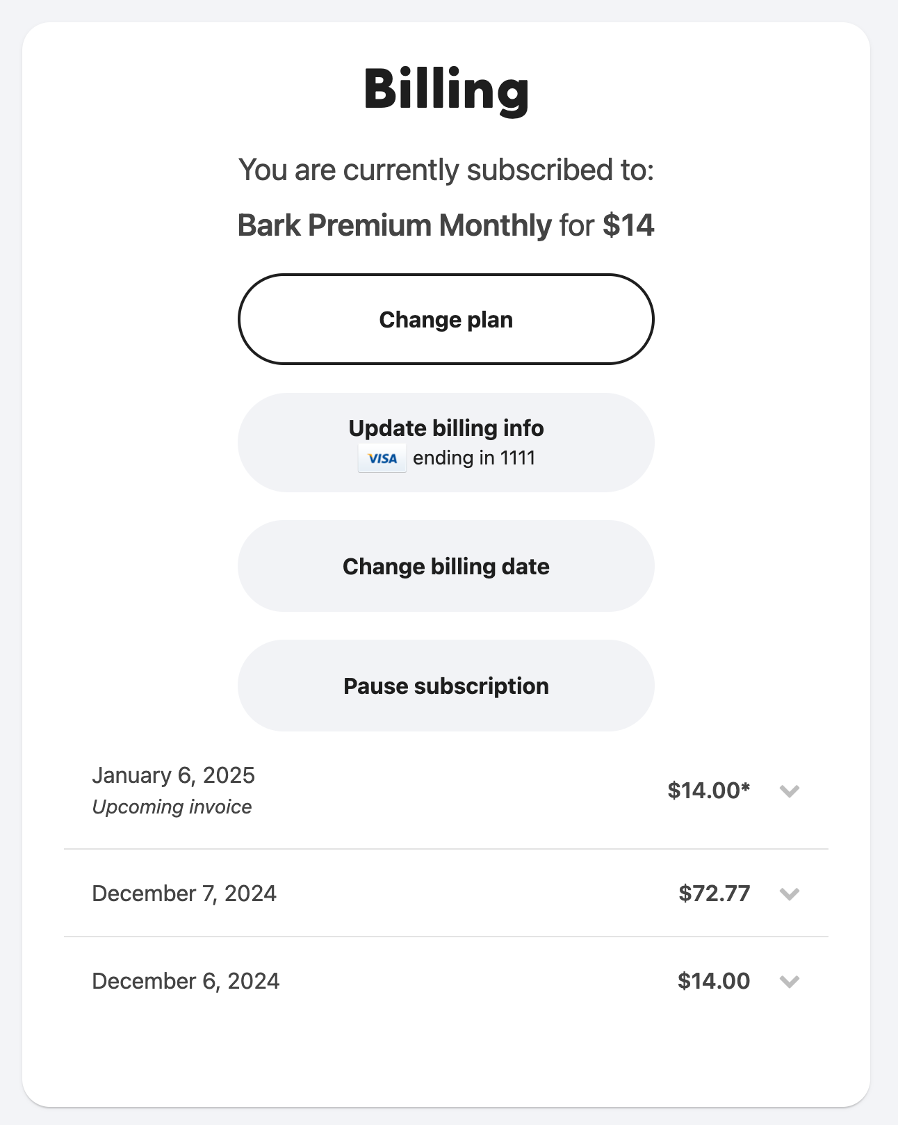 Billing settings with buttons for change plan- update billing info- and change billing date.png